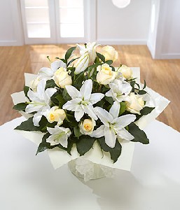 White Lilies & Roses Hand Tied Boiquuet