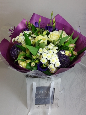 Purple & White Hand Tied Bouquet