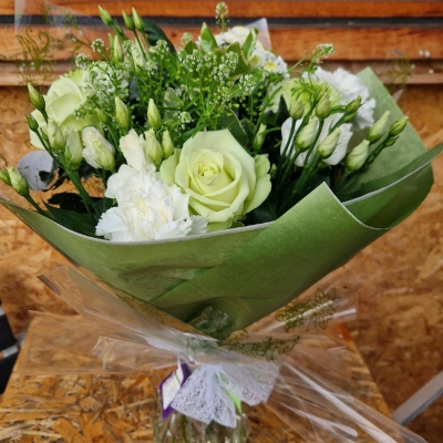 Lime Green & White Hand Tied Bouquet