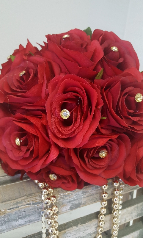 Artificial Red Rose Wedding Bouquet