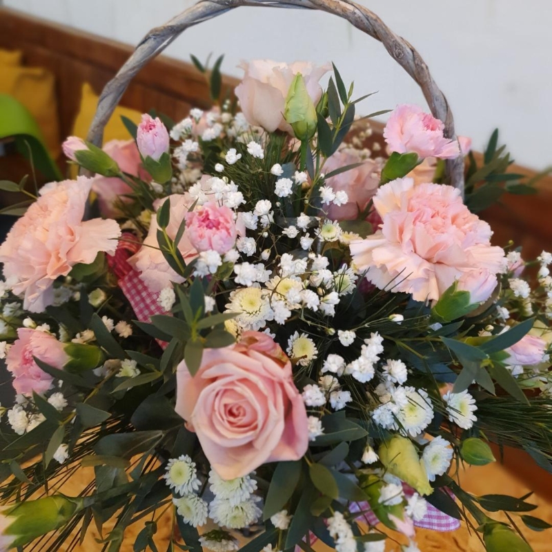 Pink & White Basket Arrangement