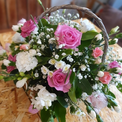 Pink & White Basket Arrangement