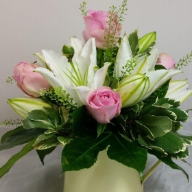 Pink Rose & White Lily  Arrangement