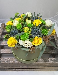 Rose & Thistle Hat Box Arrangement