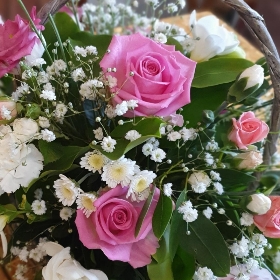 Pink & White Basket Arrangement