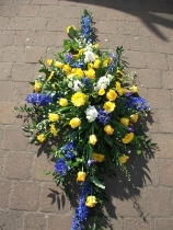 Casket Arrangement Yellow & Blue